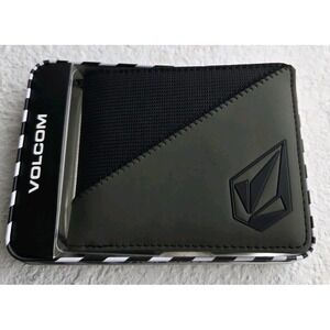 MENS VOLCOM OLIVE BLACK BIFOLD WALLET WITH TIN GIFT BOX